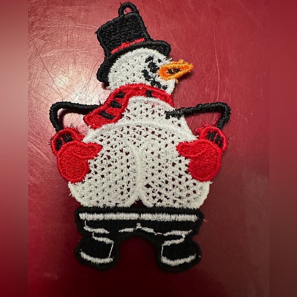 Festive Embroidered Free Standing Lace Snowman Ornament